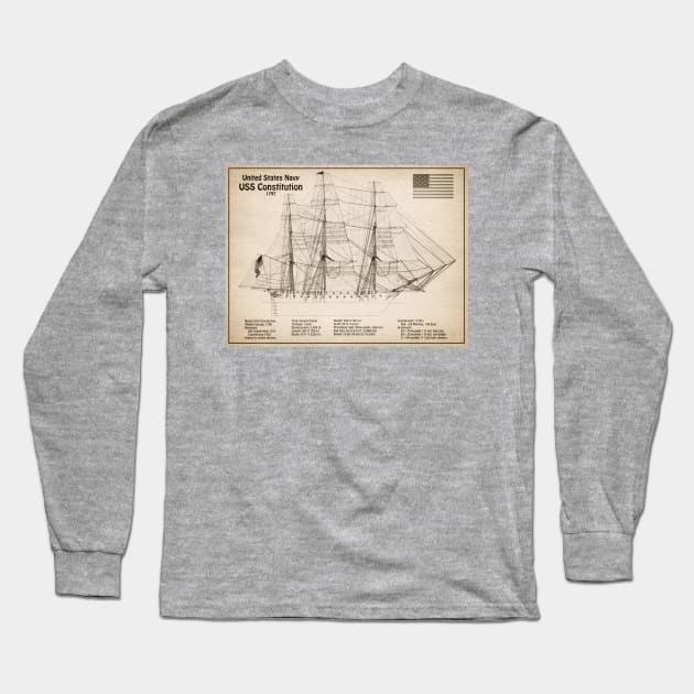 USS Constitution frigate blueprint plan - SD Long Sleeve T-Shirt by SPJE Illustration Photography